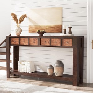 TackView 59''Long Console Table, Wooden Entryway Table with 2 Drawers & Open Storage Shelf - 1 of 4