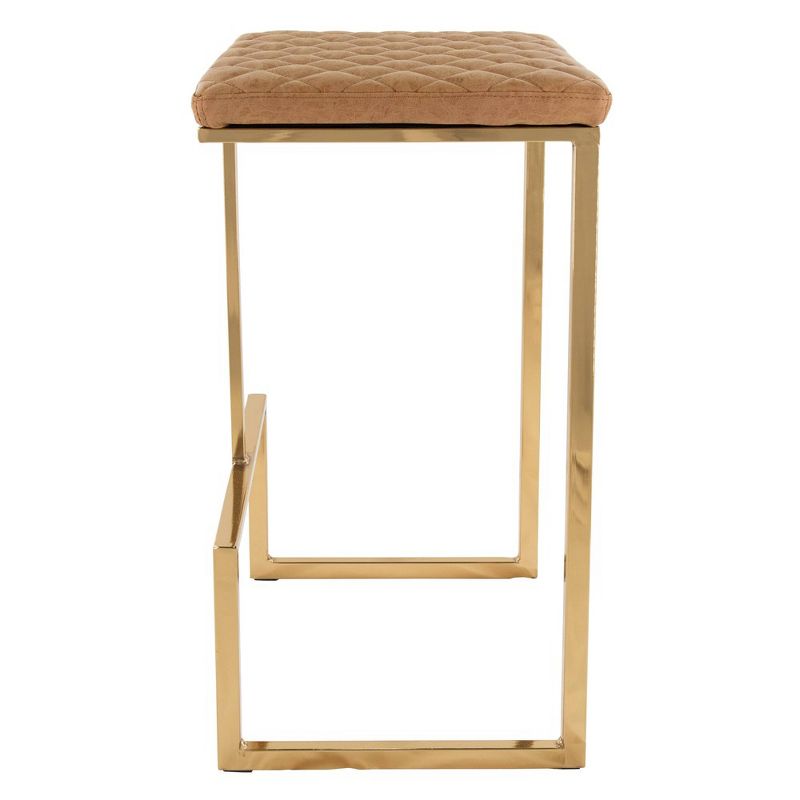 LeisureMod Quincy Leather Bar Stool with Gold Metal Frame, 4 of 9