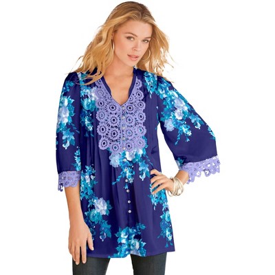 Roaman's Women's Plus Size Juliet Lace Big Shirt