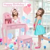 Kids Vanity, Vanity Desk with Mirror Lights, Girls Vanity with Drawers & 3 Light Modes, Wooden Princess Makeup Desk Dressing Table - 2 of 4