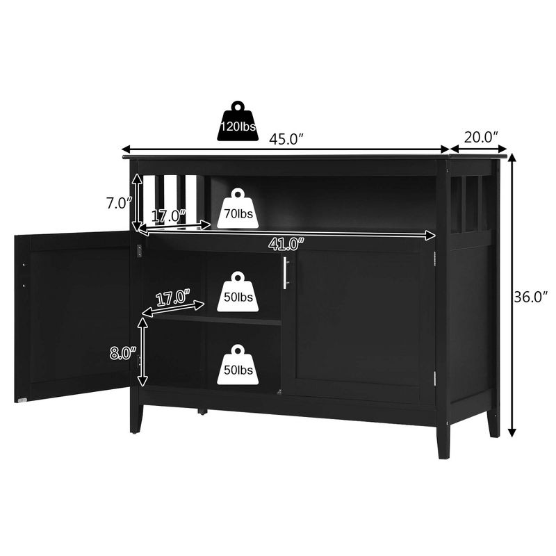 Costway Kitchen Sideboard Buffet Server Cupboard Storage Cabinet w/2 Doors Black, 3 of 11