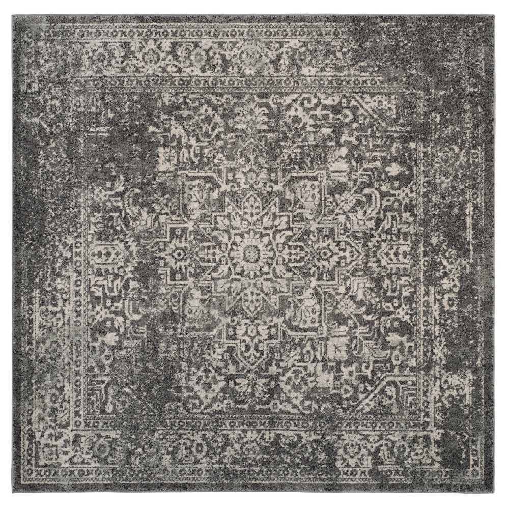 6'7inx6'7in Square Hestia Burst Loomed Area Rug Gray/Ivory Square - Safavieh