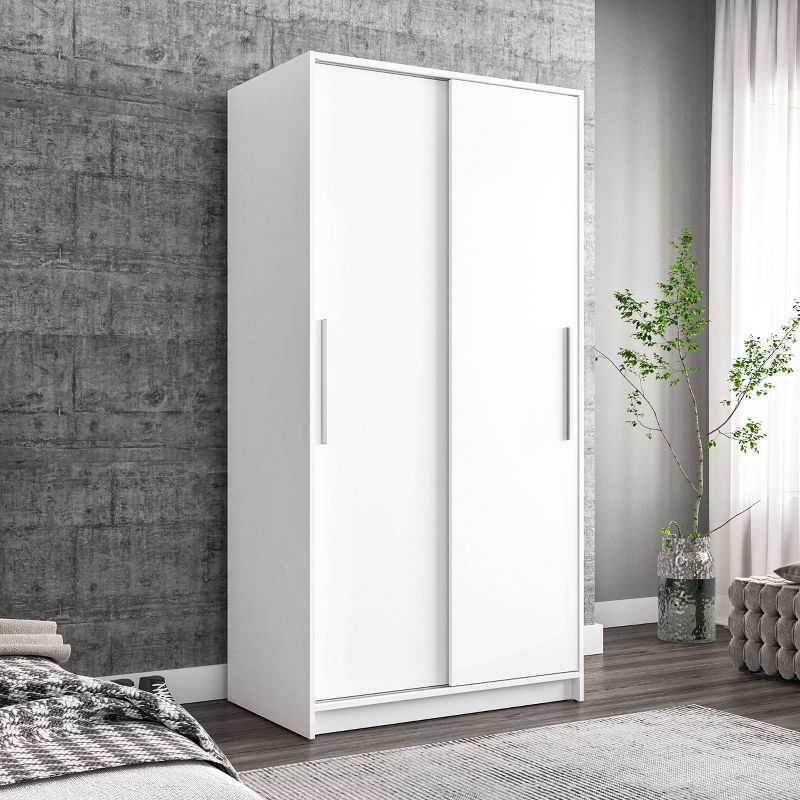 Denmark 2 Sliding Doors Clothing Armoire White - Polifurniture, 3 of 10