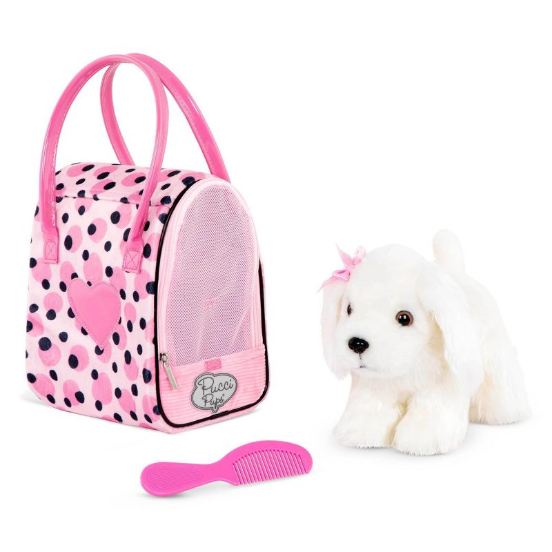 Pucci Pups Pink &#38; Black Spot Print Glam Bag with Maltese Stuffed Animal, 1 of 7
