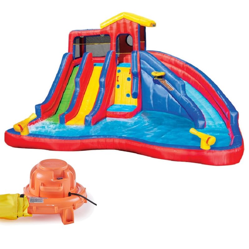 Banzai Inflatable Outdoor Backyard Water Pool Aqua Park with Slides, Water Cannons, Climbing Wall, and Blower Motor, 1 of 7