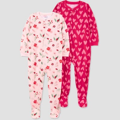 Image of Carter's Just One You® Toddler Girls' Hearts & Floral Printed Footed Pajamas - Red/Pink 2T