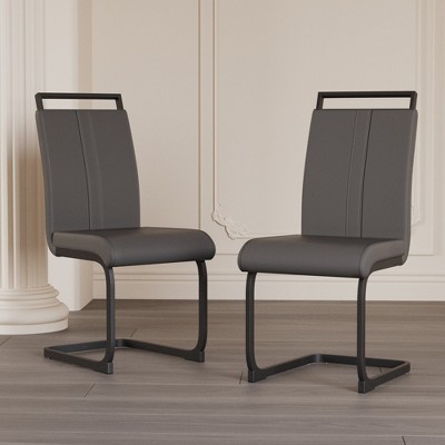 Gulches Set of 2 Modern Faux Leather Dining Chairs High Back Upholstered Side Chairs with C-Shaped Black Metal Legs, Anti-Scratch Feet,Gray