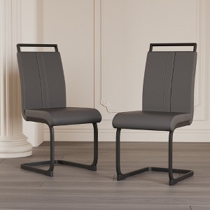 Gulches Set of 2 Modern Faux Leather Dining Chairs High Back Upholstered Side Chairs with C-Shaped Black Metal Legs, Anti-Scratch Feet,Gray - 1 of 4