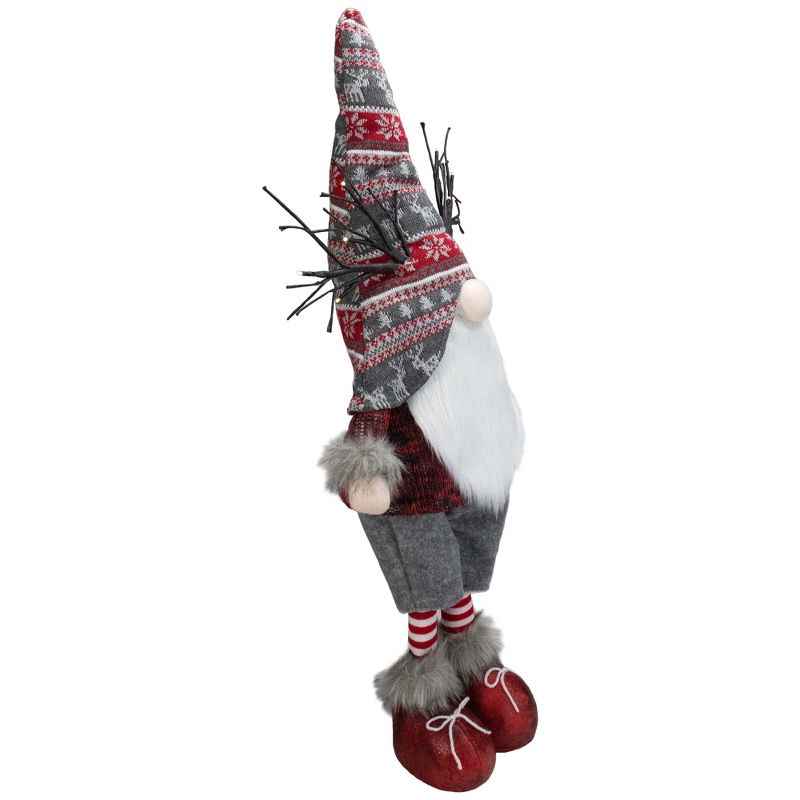 Northlight 30" Red and Gray Nordic Hat Standing Christmas Gnome with LED Antlers, 3 of 6