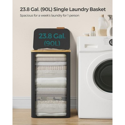 Ink Black Collapsible Bamboo Upright Hamper with Lid