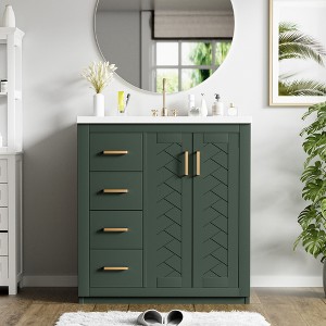 Grungis Bathroom Vanity with Ceramic Sink Combo,Freestanding Bathroom Storage Cabinet with Wood Frame and 3 Drawers&Soft Closing Doors - 1 of 4
