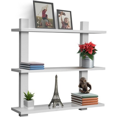 White 3-Tier Asymmetric Floating Wall Shelf