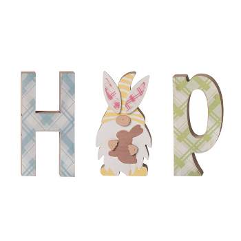 Transpac Wood 5.94" Multicolor Easter HOP Shaped Bunny Decor Set of 3