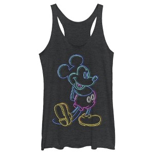 Women's Mickey & Friends Bright Neon Mickey Mouse Outline Racerback Tank Top - 1 of 4