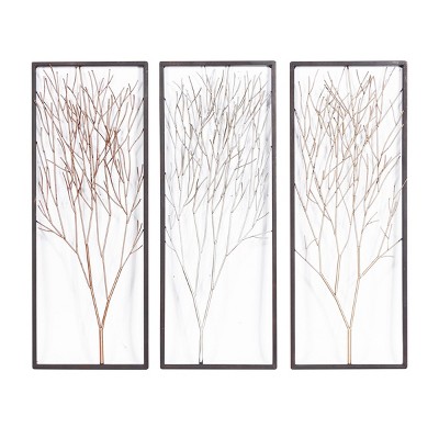 (Set of 3) 13" x 32" Metal Tree Wall Decor Panels Silver/Gold - Olivia & May