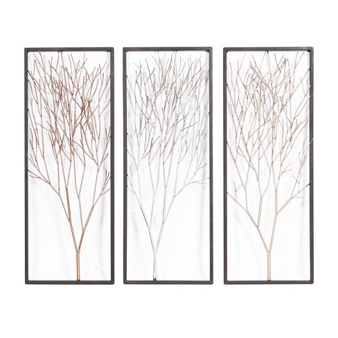 Metal Tree Branch Wall Decor With Black Frame Set Of 3 Black