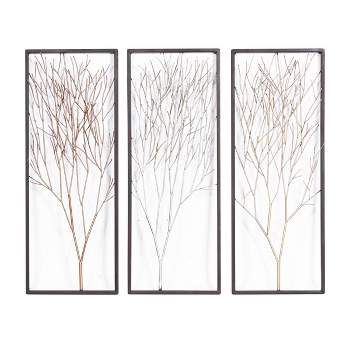 Metal Tree Branch Wall Decor with Black Frame Set of 3 Black - Olivia & May