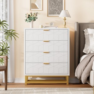 Dresser for Bedroom, 4 Drawer Dresser with Metal Legs, Wood Dressers Chest Organizer with Wide Storage, Modern Chest of Drawers - 1 of 4