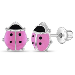 Girl's Adorable Enamel Ladybug Screw Back Sterling Silver Earrings - In Season Jewelry - 1 of 4