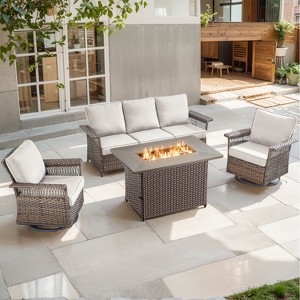 Belord Outdoor Furniture Set with Fire Pit Table - 4 Pieces Patio Furniture Set with Outdoor Couch Swivel Patio Chairs and 50000BTU Fire Pit - 1 of 4