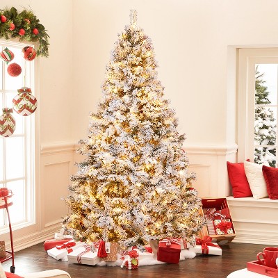 7-Foot White Flocked Spruce Artificial Christmas Tree with LED Lights