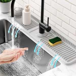 24'' Longer Kitchen Sink Faucet Mat - 7° Slope Self-Draining, Snap Lock Fit, Behind-Faucet Water Splash Guard - 1 of 4