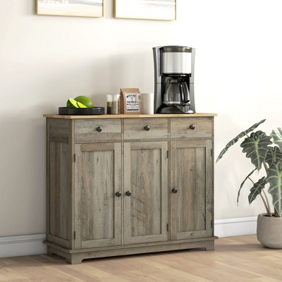 NicBex Modern Storage Buffet Cabinet Kitchen Coffee Bar Cabinet with Solid Wood Countertop, 3 Drawers, Doors and Adjustable Shelf