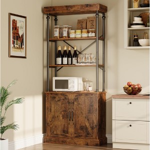 Tall Bookshelf with Doors 73.62in Industrial Storage Open Rack Shelf with Cabinet Wood and Metal Bookcase - 1 of 4