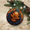 Pumpkin Skull with Glowing Red Eyes Stained Glass Style Ceramic Ornament, Halloween Themed Christmas Gift and Decor| OrnamentallyYou - 4 of 4