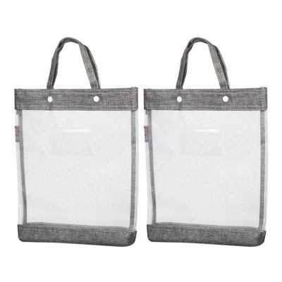 Unique Bargains Nylon Document Bag with Handle Mesh Transparent Handbag  Files Tote Pouch for Office Business Gray