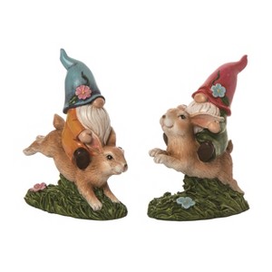 Transpac Resin Gnome Bunny Rider Figurine Set of 2 Spring Home Decorations - 1 of 1