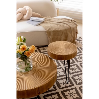 JIONJOY Farmhouse Nesting Coffee Table Set - 2-Piece Round Tables with Stump Pattern