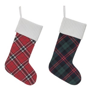 Transpac Fabric Plaid Stocking Set of 2 Christmas Home Decorations - 1 of 1