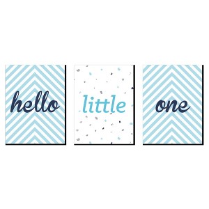 Big Dot of Happiness Hello Little One - Blue and Silver - Baby Boy Nursery Wall Art & Kids Room Decor - Gift Ideas - 7.5 x 10 inches - Set of 3 Prints - 1 of 4