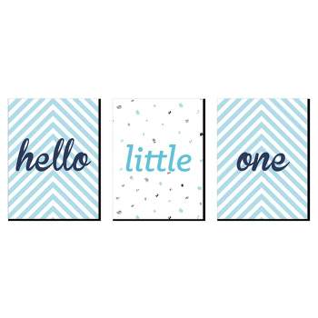 Big Dot of Happiness Hello Little One - Blue and Silver - Baby Boy Nursery Wall Art & Kids Room Decor - Gift Ideas - 7.5 x 10 inches - Set of 3 Prints