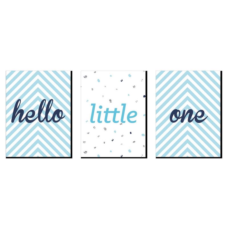 Big Dot of Happiness Hello Little One - Blue and Silver - Baby Boy Nursery Wall Art & Kids Room Decor - Gift Ideas - 7.5 x 10 inches - Set of 3 Prints, 1 of 8