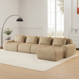 146'' Flannelette L-Shaped Modular Sectional Sofa with Movable Ottoman, Boneless Design, and Deep Seat - 1 of 4