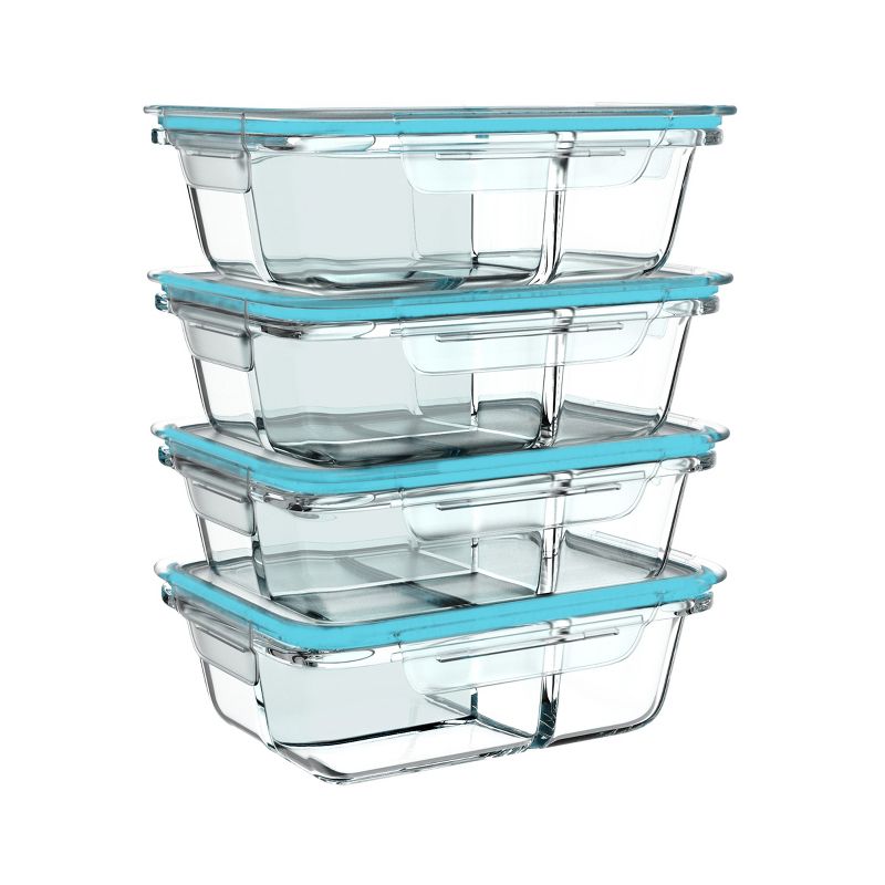 Hastings Home 3-Compartment Glass Food Storage Containers With Lids – 8 Pcs, 1 of 6