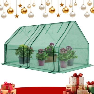 EAGLE PEAK Tunnel Greenhouse, Portable Garden Greenhouse with Roll-Up Zipper Doors, Clear/Green PE Cover