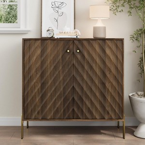 Walnut Sideboard Cabinet, Freestanding Buffet Cabinet with Golden Metal Feet, Wood Storage Cabinet Brown - 1 of 4