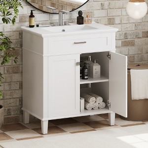 KWPZQEB 30" Bathroom Vanity with Ceramic Sink, Free Standing Cabinet with Adjustable Shelf & Soft Close Door, Easy Assembly - 1 of 4