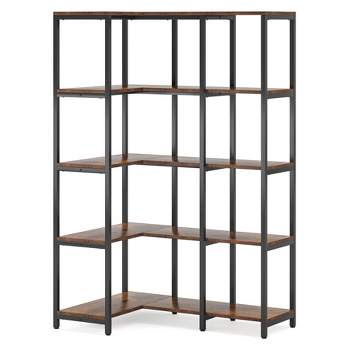 Tribesigns 5-Shelf Corner Bookshelf, 67" L-Shaped Book Storage Shelf with Metal Frame