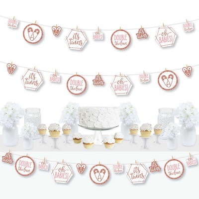 Big Dot of Happiness It's Twin Girls - Pink and Rose Gold Twins Baby Shower DIY Decorations - Clothespin Garland Banner - 44 Pieces