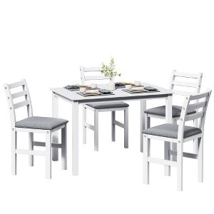 5 Piece Dining Table Set, Dining Room Table Set With Rectangle Table, 4 Upholstered Stools, Rubber Wood Space Saving Table Chair Set For Dining Room - 1 of 4