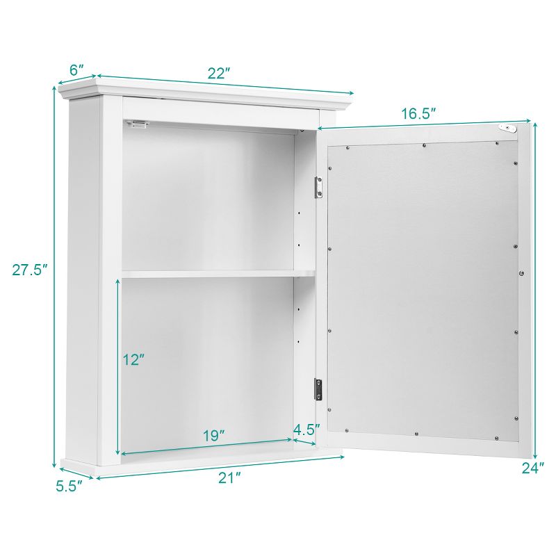 Tangkula Bathroom Wall Mounted Cupboard Mirrored Storage Cabinet Adjustable Shelf, 3 of 11