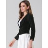 INSPIRE CHIC Women's Regular Fit Notched Lapel Ruched Sleeve Business Crop Blazer - 4 of 4