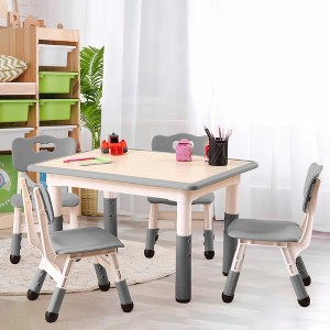Kids Table and 4 Chairs Set - Multifunctional Desk Set, Height Adjustable, Graffiti Desktop, Easy to Wipe, Ergonomic Design for Ages 2-10 - 1 of 4