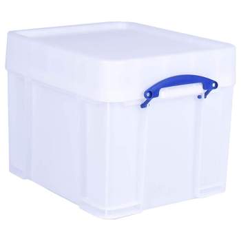 Really Useful Box 35 Liter Extra Strong Plastic Storage Box with XL Snap Lid and Clip Lock Handle for Lidded Home and Item Storage Bin, White
