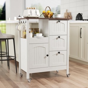 Rolling Kitchen Island with Storage, Versatile Rolling Cart with Power Outlet, 3 Drawers & Lockable Casters, Island Table, White - 1 of 4