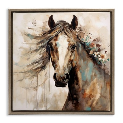 Stupell Industries Brown Horse with Florals, 25" x 25"